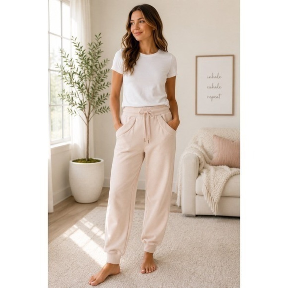 ZYIA Active Pink Fleece Jogger Sweatpants Small Drawstring Lounge Athleisure